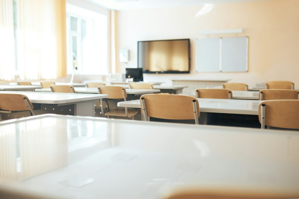 Empty school class during school holidays, back to school, children education